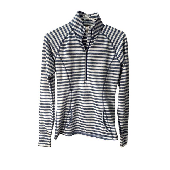 Lucy Womens Striped Half-Zip Pullover XS Blue/White Polyester Blend Pre-Owned - Picture 1 of 6
